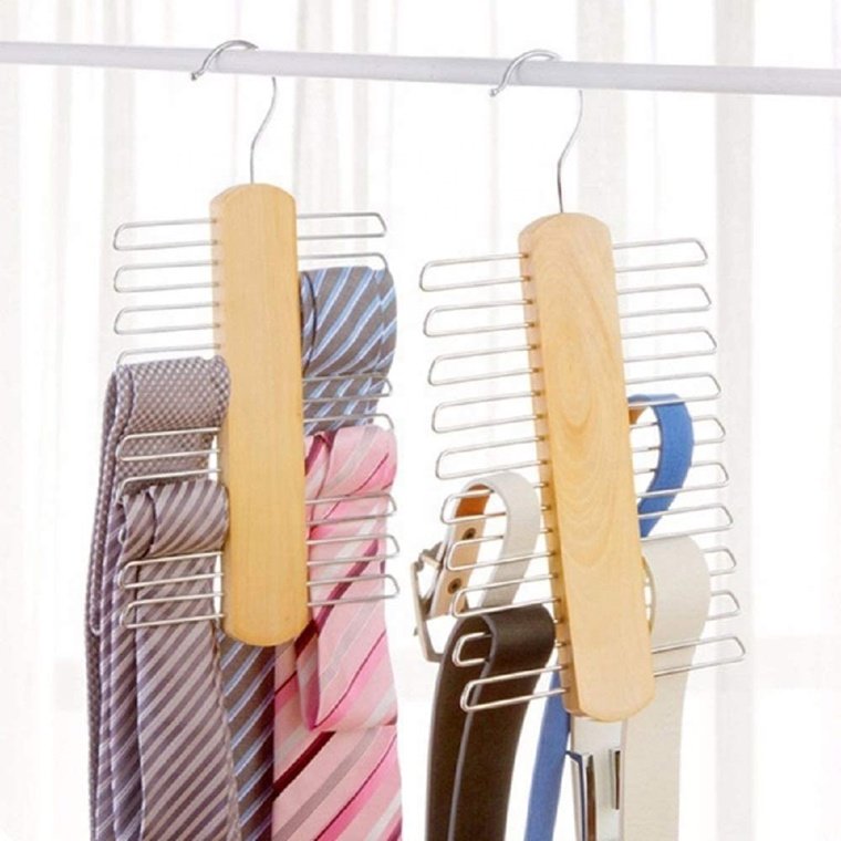 Wood Space Saving Tie Scarf Hanger Tie Belt Hanger Hanger Storage For Trousers Scarf Tie Belt
