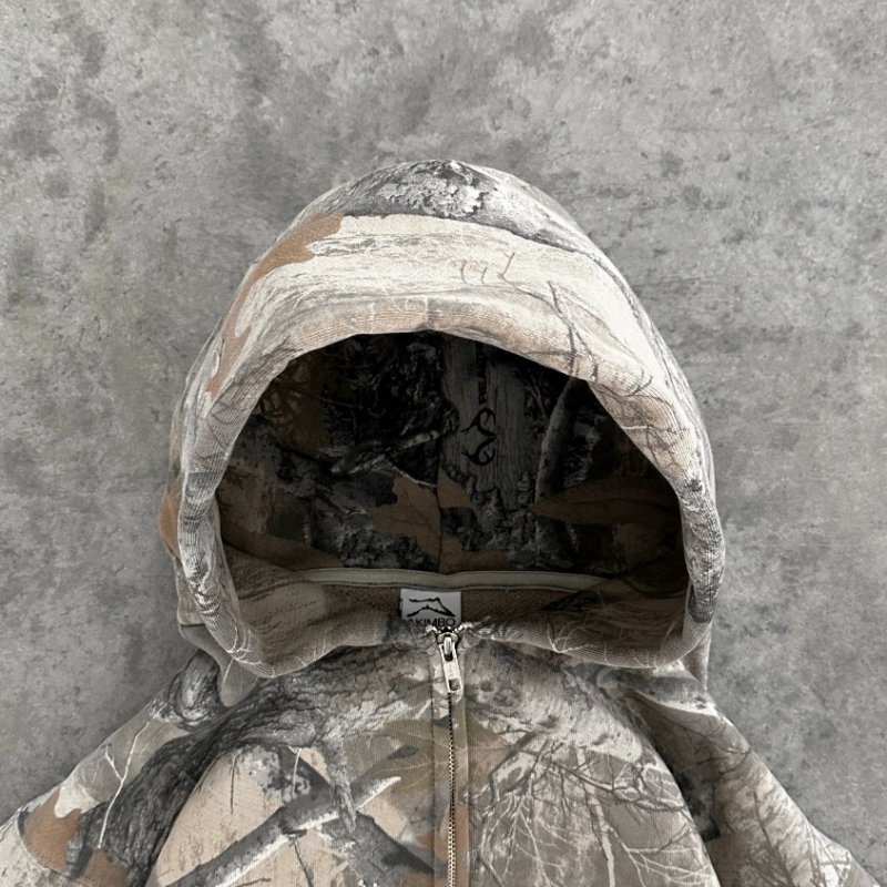 Y2K Retro Camouflage Pattern Pullover Hoodie Unisex High Street Hip Hop Streetwear Oversized Zip Sweatshirt for Winter
