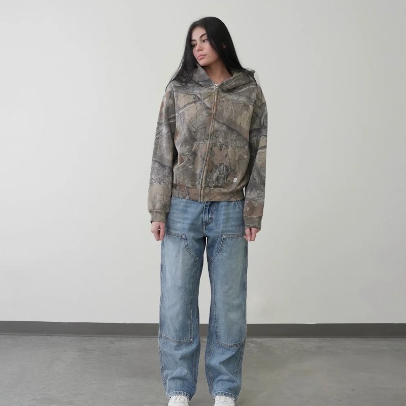 Y2K Retro Camouflage Pattern Pullover Hoodie Unisex High Street Hip Hop Streetwear Oversized Zip Sweatshirt for Winter