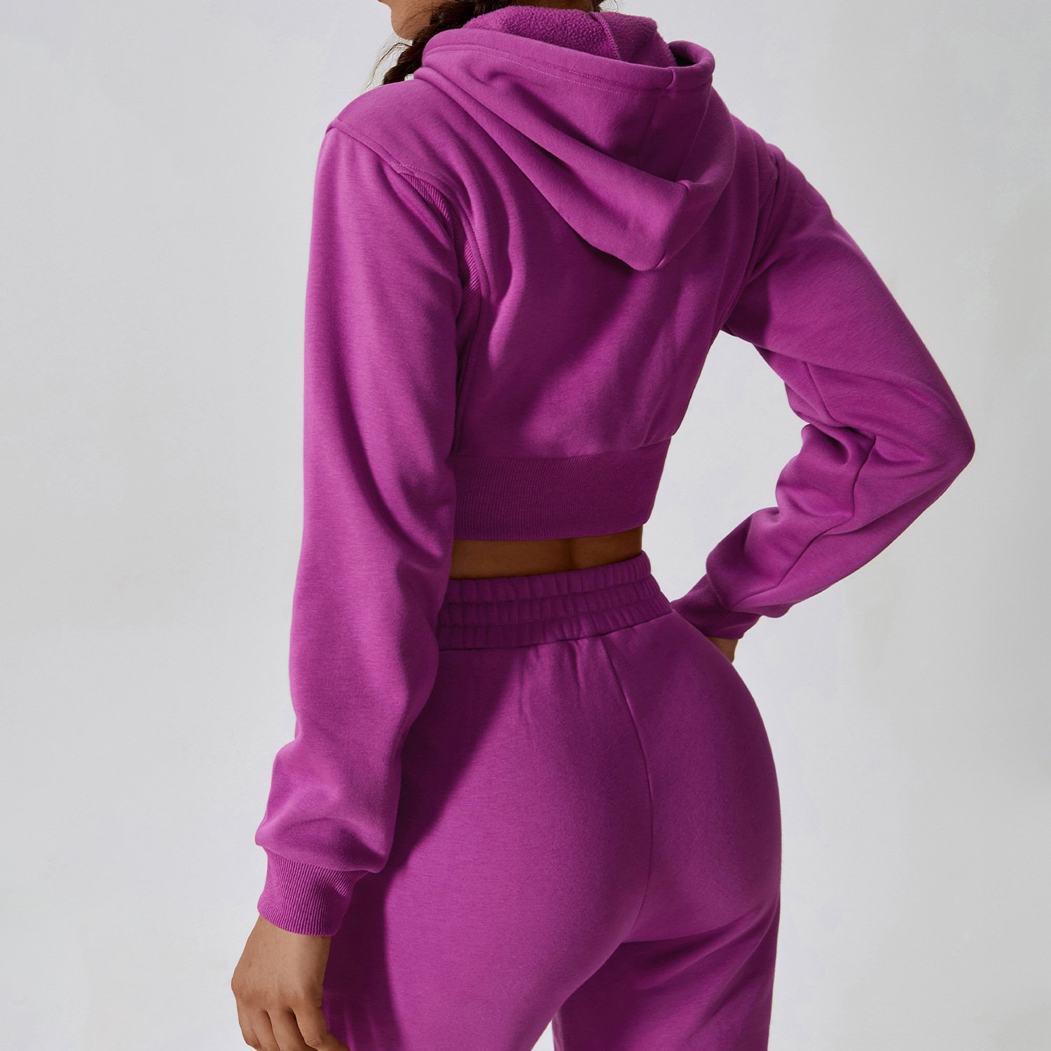 Custom Zip Hoodies Tracksuit Jogging Crop Top Pullover Two Piece Pants Set for Women