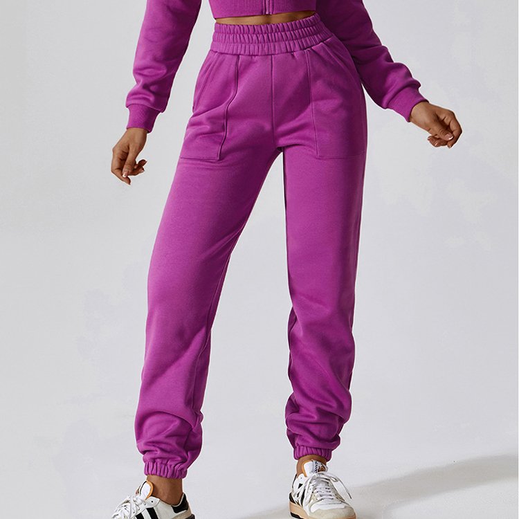 Custom Zip Hoodies Tracksuit Jogging Crop Top Pullover Two Piece Pants Set for Women