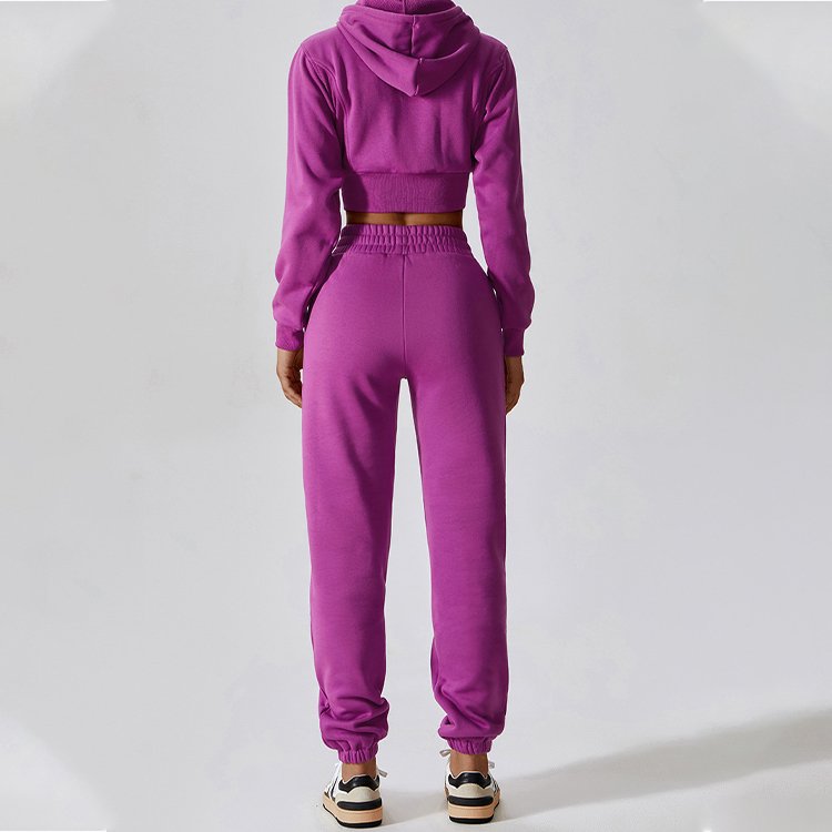 Custom Zip Hoodies Tracksuit Jogging Crop Top Pullover Two Piece Pants Set for Women