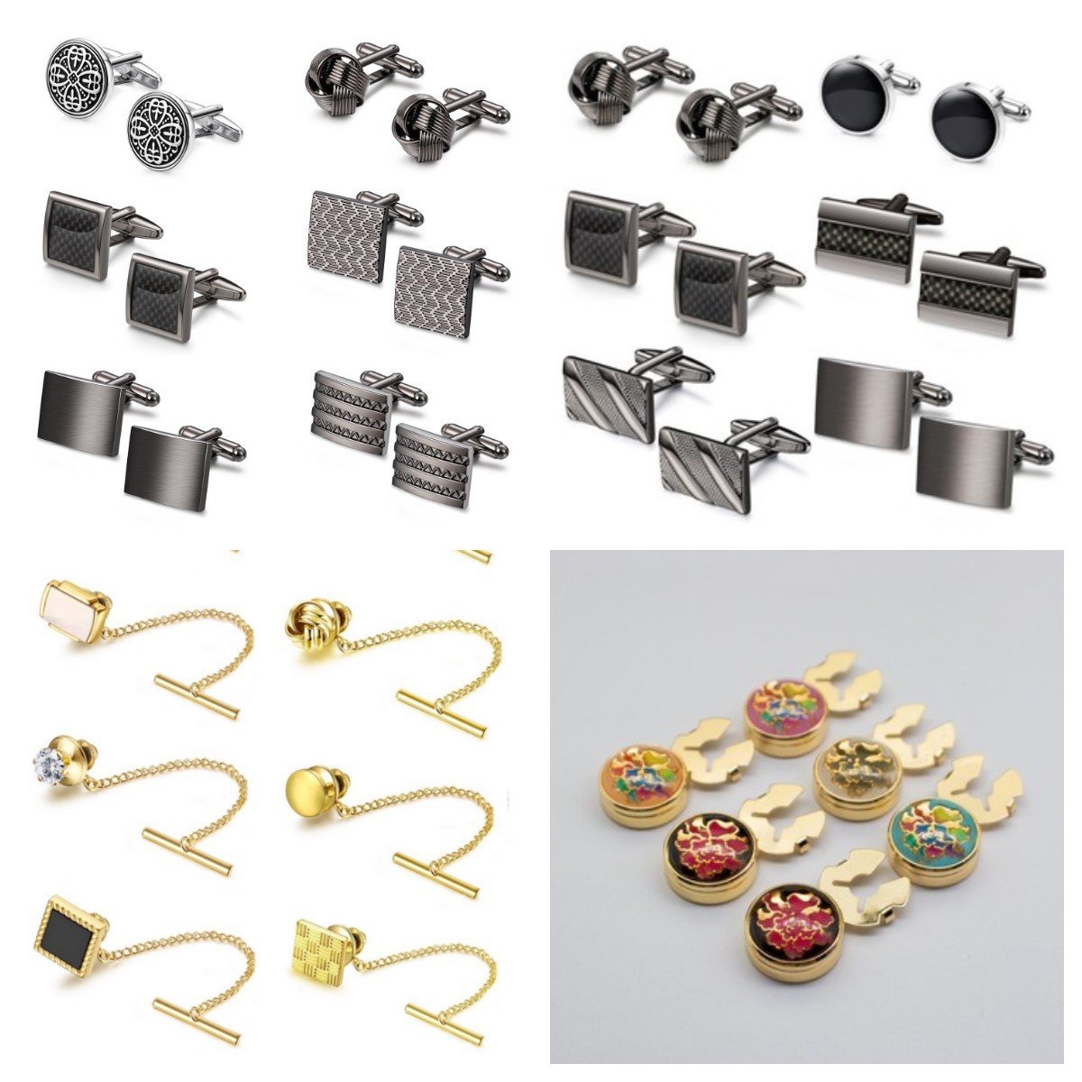 wholesale Copper Cufflinks shirt cover button clips and Shirt Studs with Smooth Box Cover. Custom Logo Printing Available