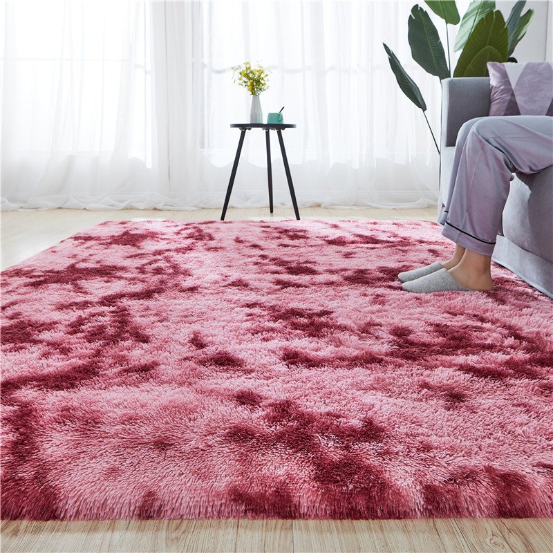 Simple plush carpet bedroom full covered room lovely bed blanket Nordic living room sofa coffee table cushion thick cushion