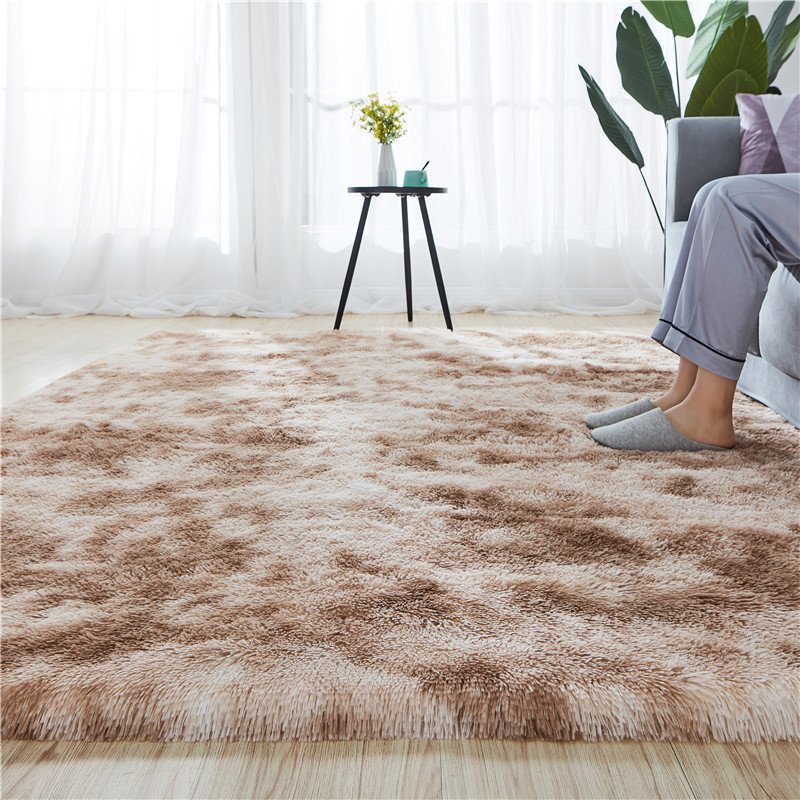 Simple plush carpet bedroom full covered room lovely bed blanket Nordic living room sofa coffee table cushion thick cushion