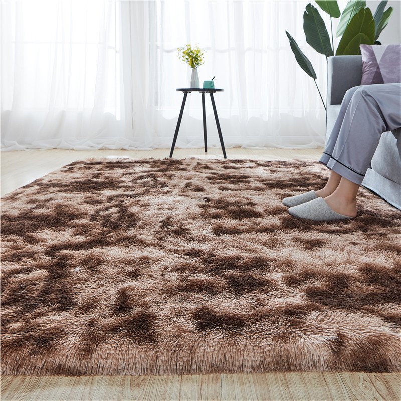 Simple plush carpet bedroom full covered room lovely bed blanket Nordic living room sofa coffee table cushion thick cushion