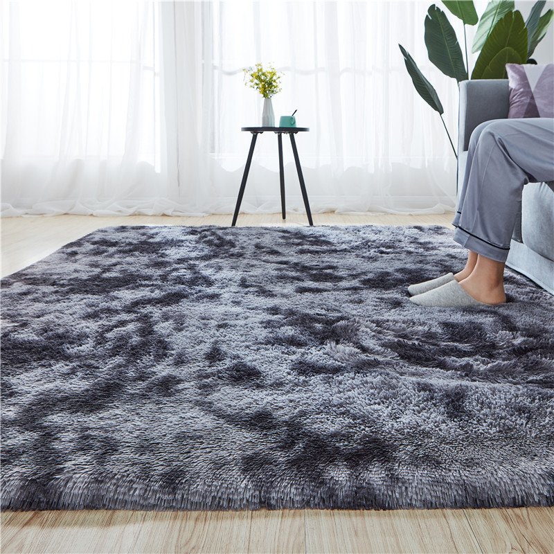 Simple plush carpet bedroom full covered room lovely bed blanket Nordic living room sofa coffee table cushion thick cushion