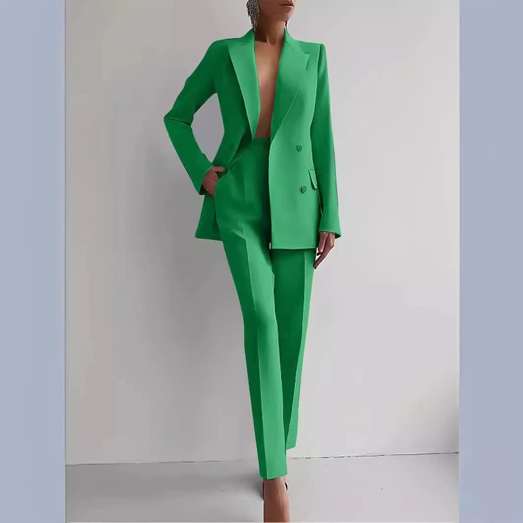 Fashionable Women Two Piece Set Coat + Pants Suits Solid Color Suit Coat Blazer Pants Set Spring Autumn Lady Office Casual Suits
