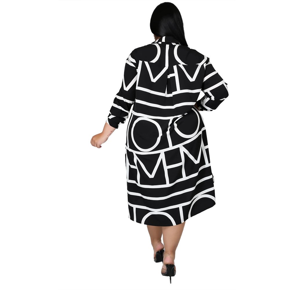 Fall clothing for women printed long-sleeve loose casual irregular hem ladies plus size fall shirt dress fat women clothing