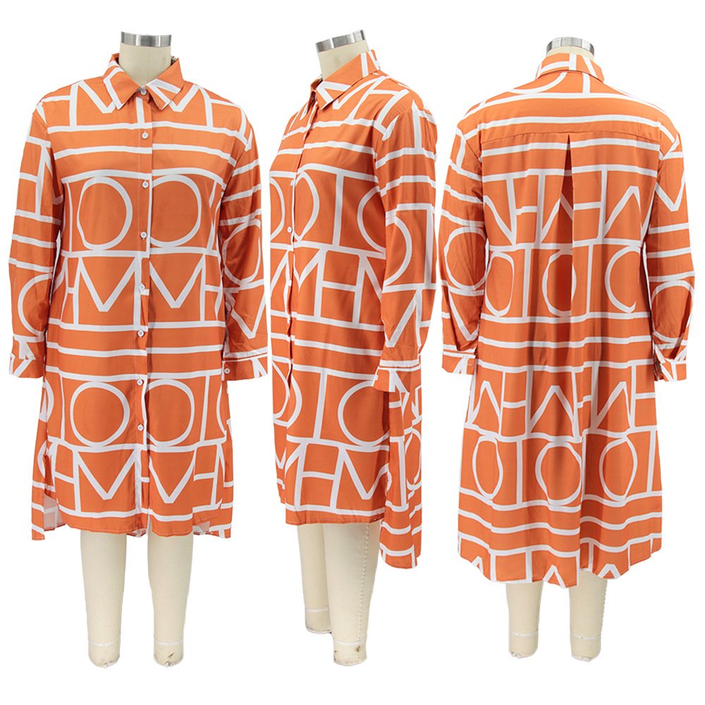 Fall clothing for women printed long-sleeve loose casual irregular hem ladies plus size fall shirt dress fat women clothing