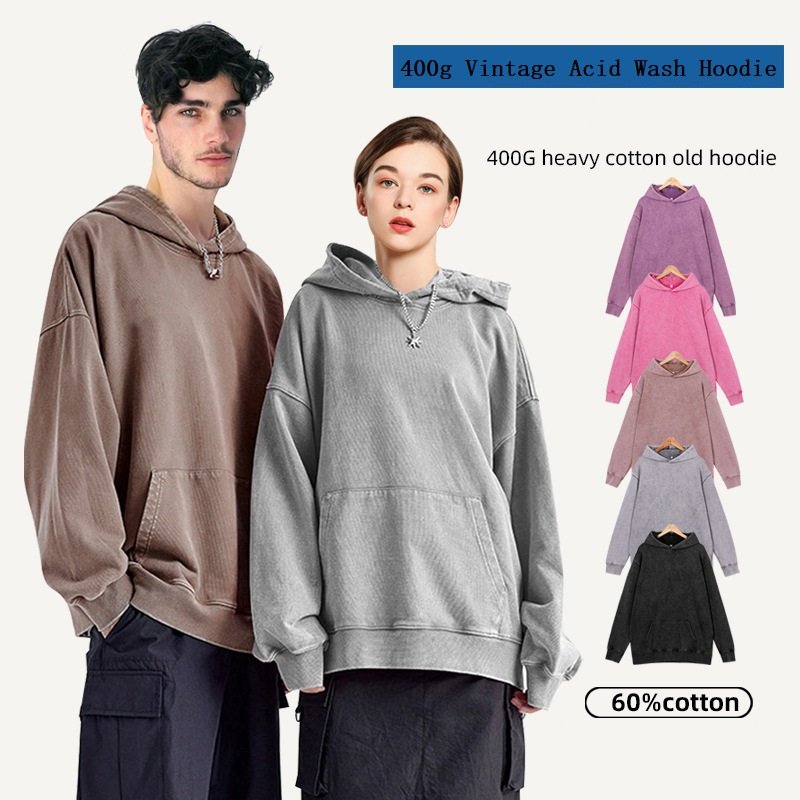 Wholesale Men's Vintage Washed Acid Hoodie 3D Printed Tie Dye Heavyweight Cotton French Terry Pullover Oversized Hoodie French