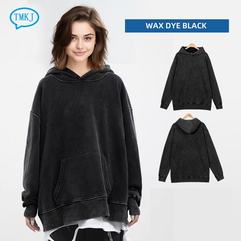 Wholesale Men's Vintage Washed Acid Hoodie 3D Printed Tie Dye Heavyweight Cotton French Terry Pullover Oversized Hoodie French