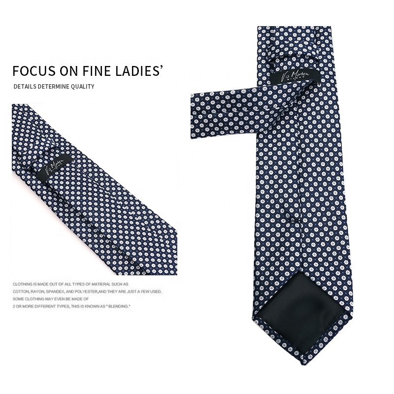 Navy Blue Men's Floral Ties, Handmade 7.5CM 100% Polyester Fabric Neck Ties For Men, Custom Formal Business Suit