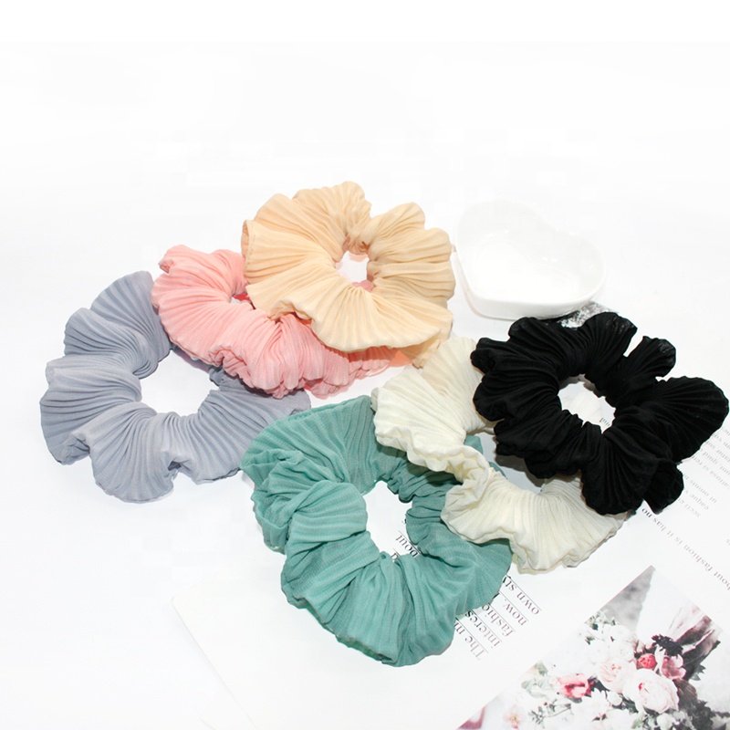 Pressed pleated pure color Chiffon large hair scrunchies sweet simple hair tie scrunchie