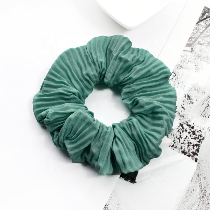 Pressed pleated pure color Chiffon large hair scrunchies sweet simple hair tie scrunchie