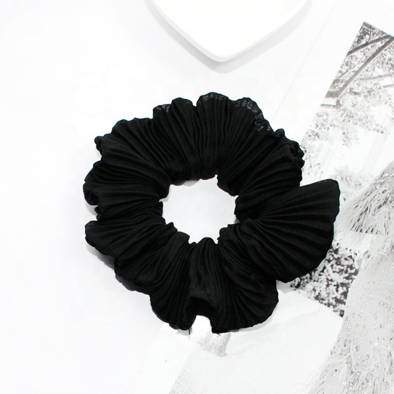 Pressed pleated pure color Chiffon large hair scrunchies sweet simple hair tie scrunchie