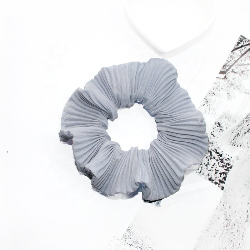 Pressed pleated pure color Chiffon large hair scrunchies sweet simple hair tie scrunchie