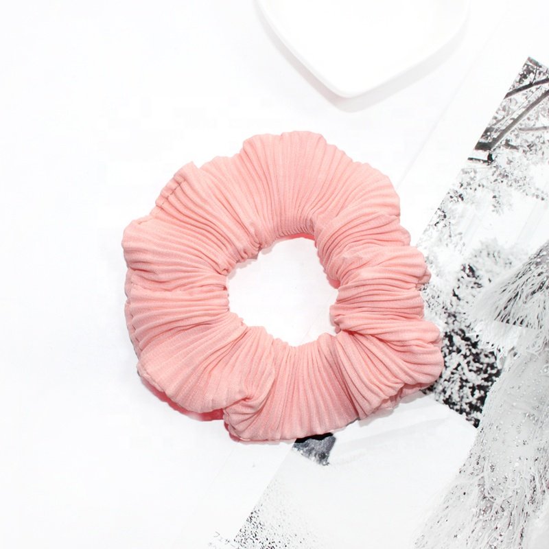 Pressed pleated pure color Chiffon large hair scrunchies sweet simple hair tie scrunchie