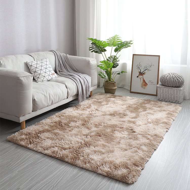 Solid Color Silk Wool Carpet Shaggy Carpet Pv Velvet Carpet Living Room Plain Tie Dyed Long Wool Polyester Customized Cut Pile