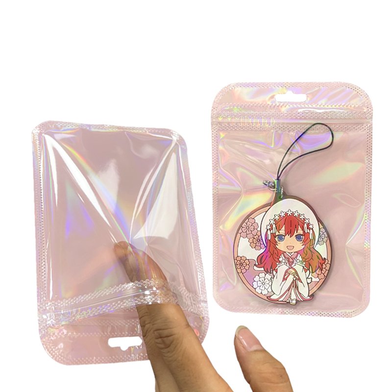 Laser packaging bags candy color clear bag for accessories zipper plastic bags