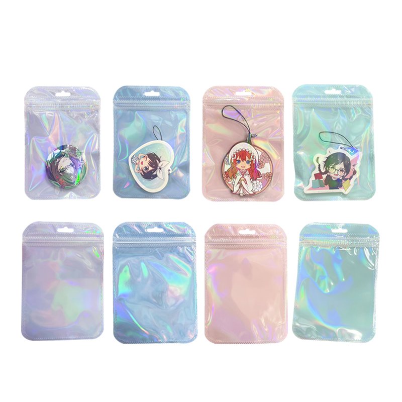 Laser packaging bags candy color clear bag for accessories zipper plastic bags