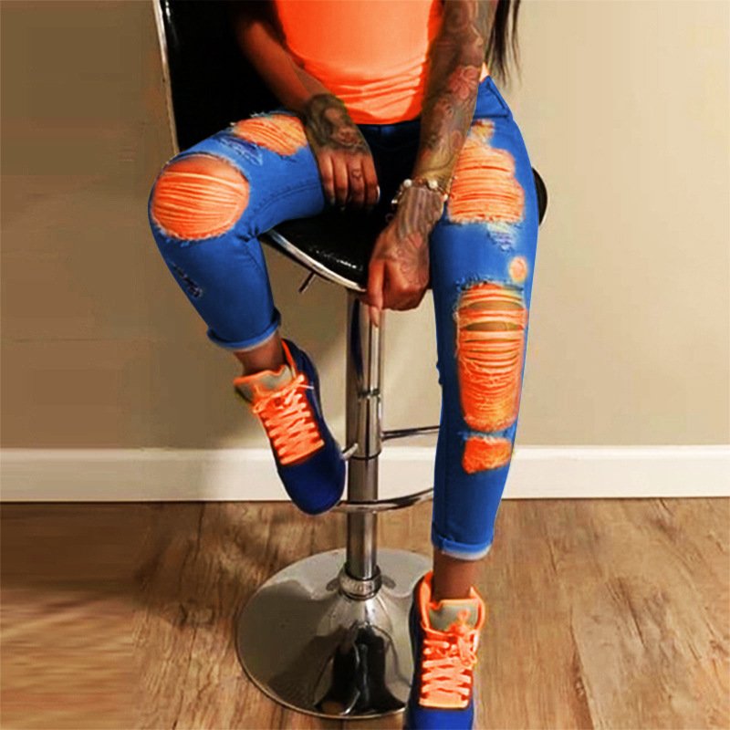 Ladies Fashion Tie Dye Jeans Women High Waist Stretch Denim Ripped Pants Skinny Women's Jeans