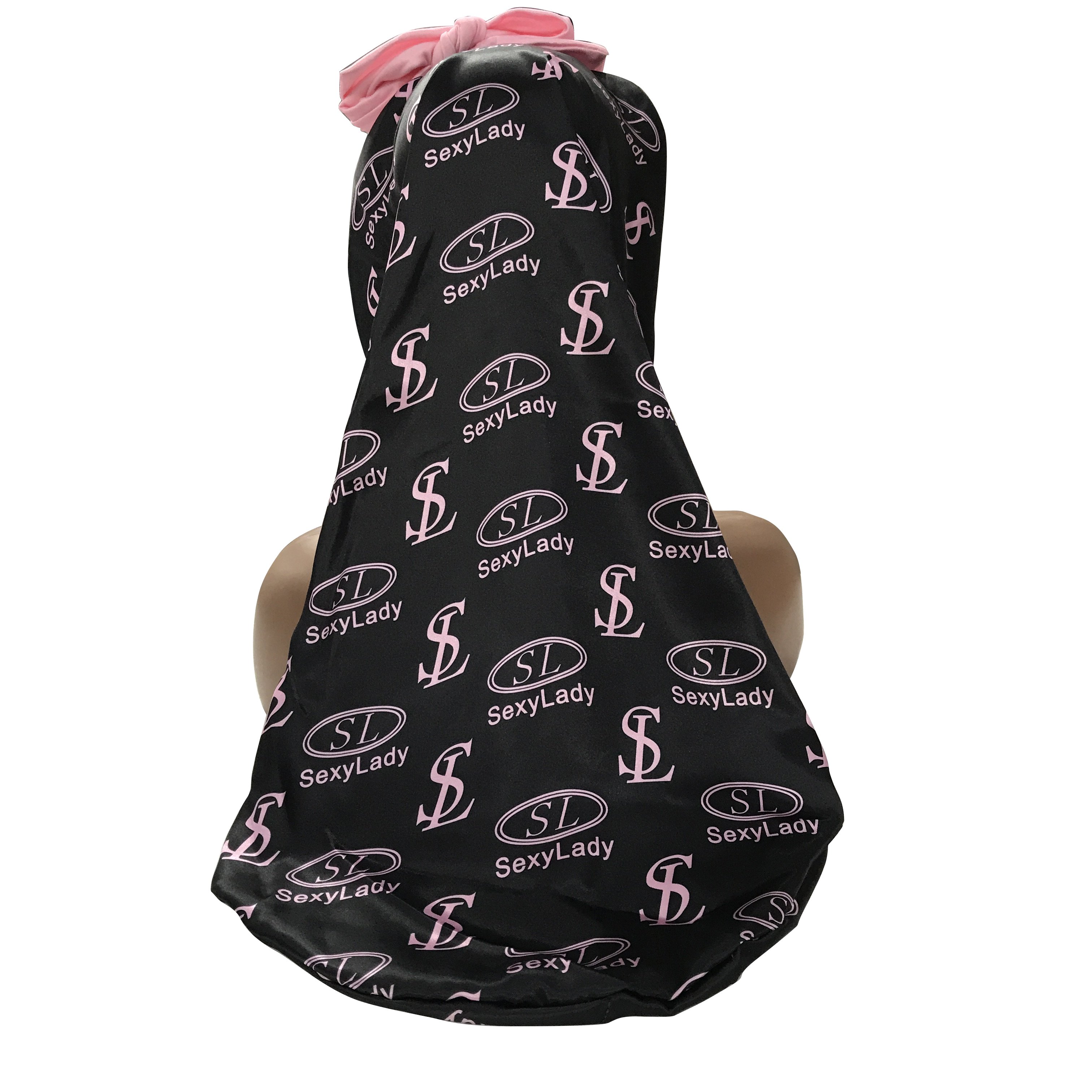 Fashion custom logo print long bonnets with ties large silk braid bonnets with satin hair wrap scarf wholesale