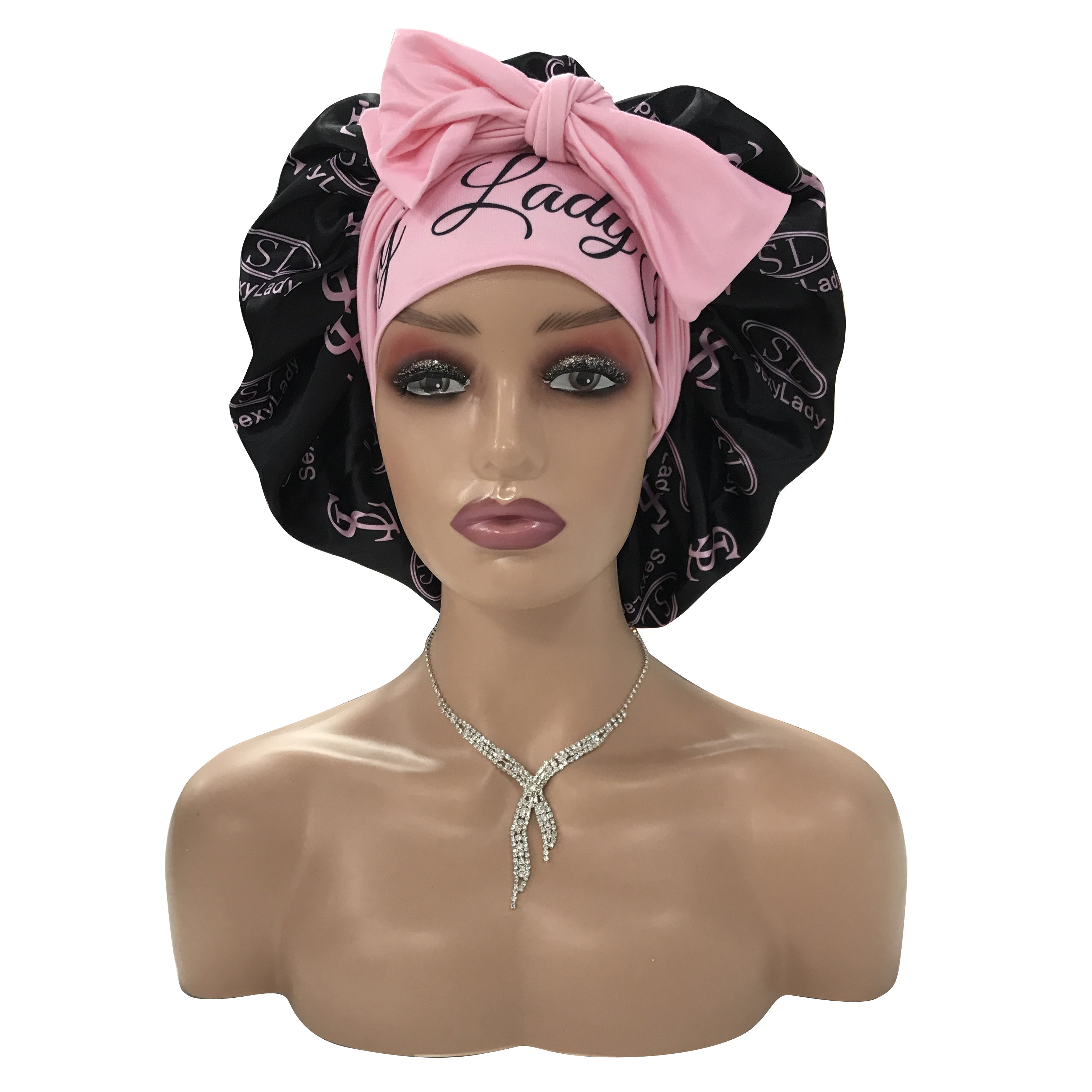 Fashion custom logo print long bonnets with ties large silk braid bonnets with satin hair wrap scarf wholesale