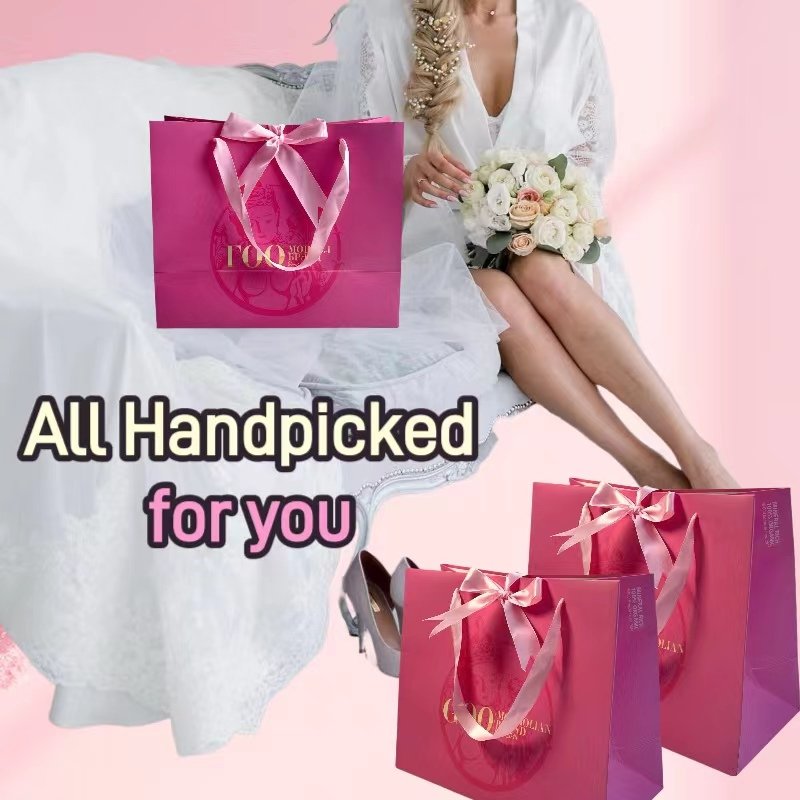Custom Hot Pink Cosmetic Packaging Bags Luxury Lady Festival Gift Bag With Bowknot Handle Elegant Boutique Shopping Bags Logo