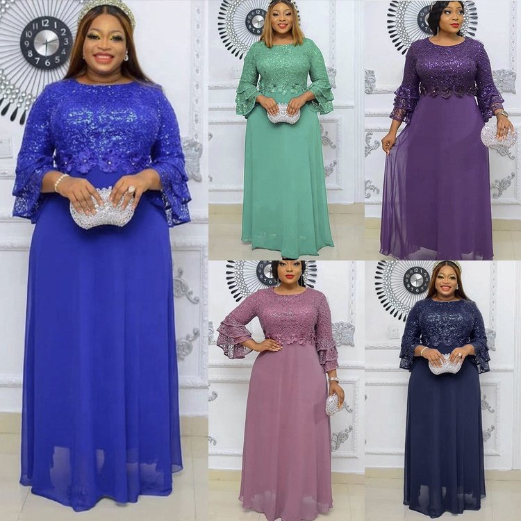 Party Clothing Sleeve Gowns Evening Women Dress Muslim Embroidery Lace Long Elegant African Half Ruffle Mesh Summer Stand