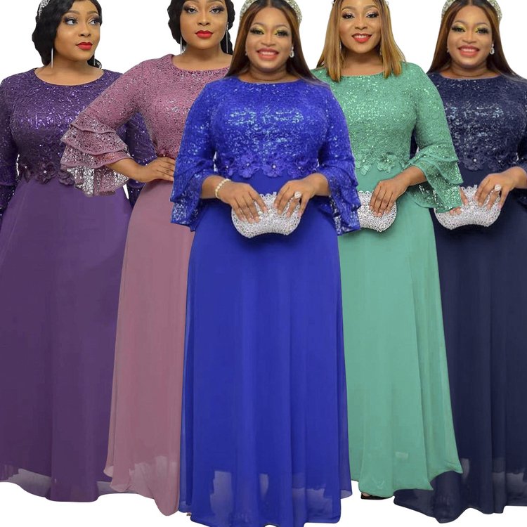 Party Clothing Sleeve Gowns Evening Women Dress Muslim Embroidery Lace Long Elegant African Half Ruffle Mesh Summer Stand