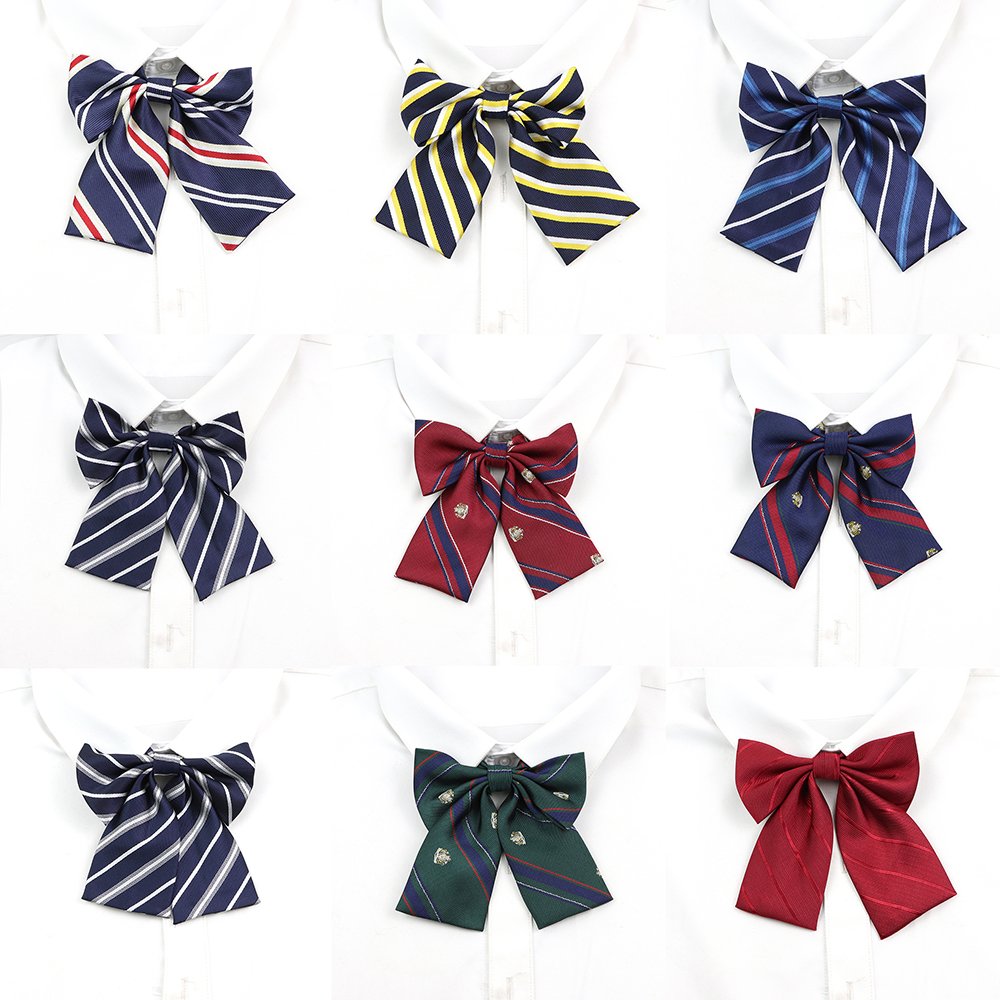 Quality College Style Girls Bowtie Striped Red Blue School JK Uniform Student Chic Handmade Collar Butterfly Shirt Accessories