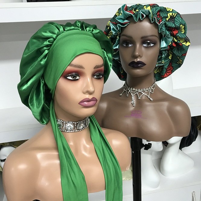 SALE satin silk tie bonnet with long band hair accessories braid bonnets and satin hair wraps bonnets with logo