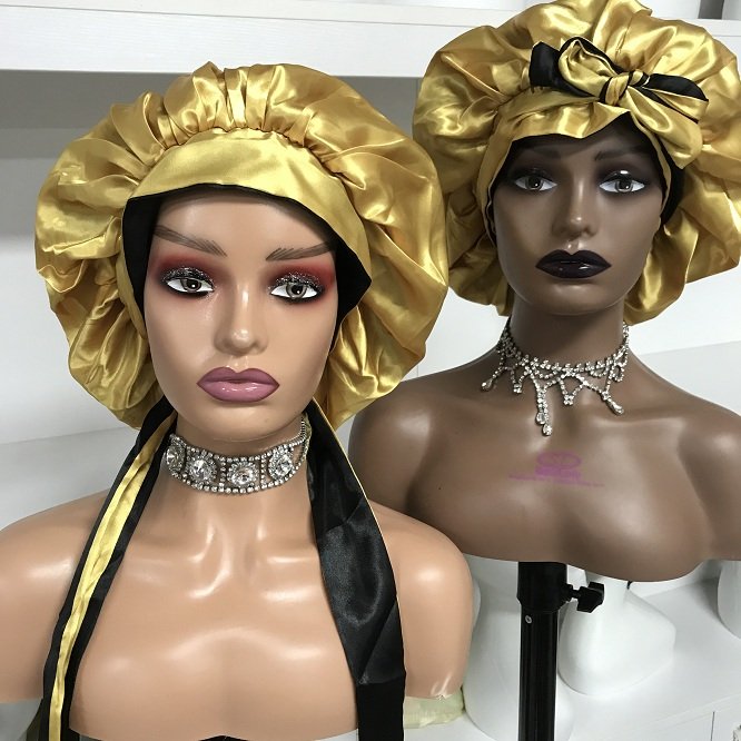 SALE satin silk tie bonnet with long band hair accessories braid bonnets and satin hair wraps bonnets with logo