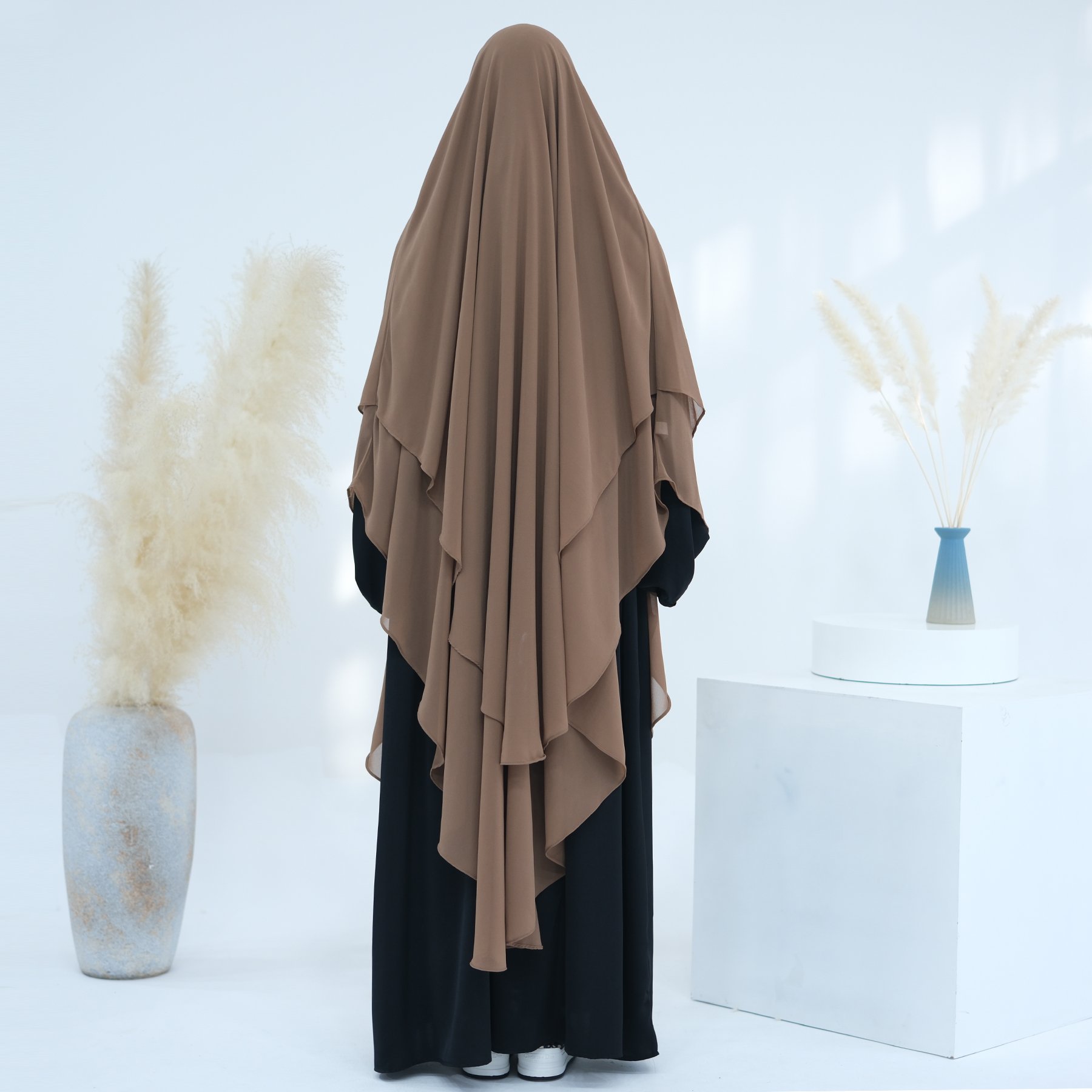 2023 New Turkey Overhead Tie Back Plain Prayer Scarf Muslim Women Hijab Dress 2 Layers Long Niqab Chiffon Khimar