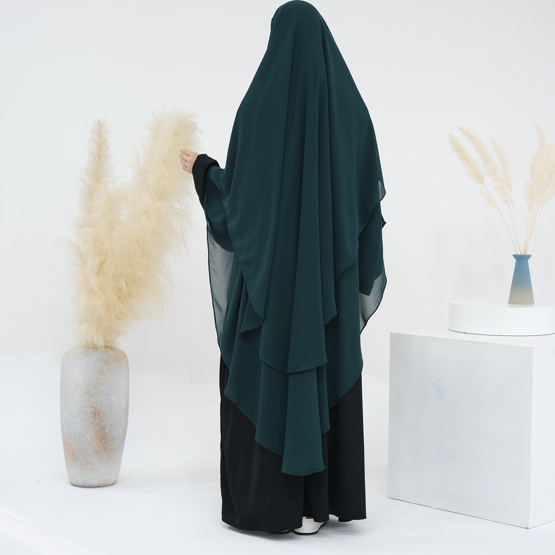 2023 New Turkey Overhead Tie Back Plain Prayer Scarf Muslim Women Hijab Dress 2 Layers Long Niqab Chiffon Khimar