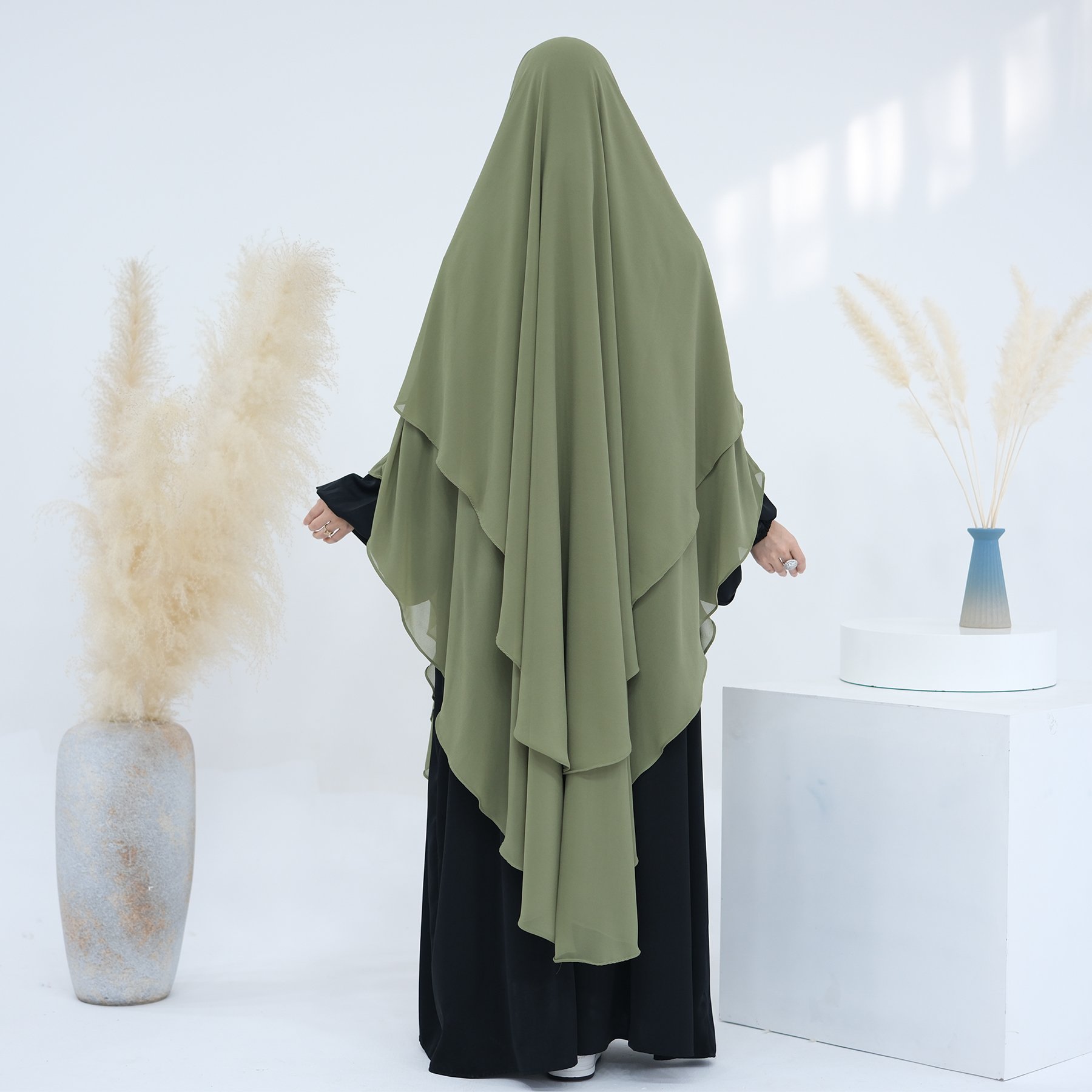 2023 New Turkey Overhead Tie Back Plain Prayer Scarf Muslim Women Hijab Dress 2 Layers Long Niqab Chiffon Khimar