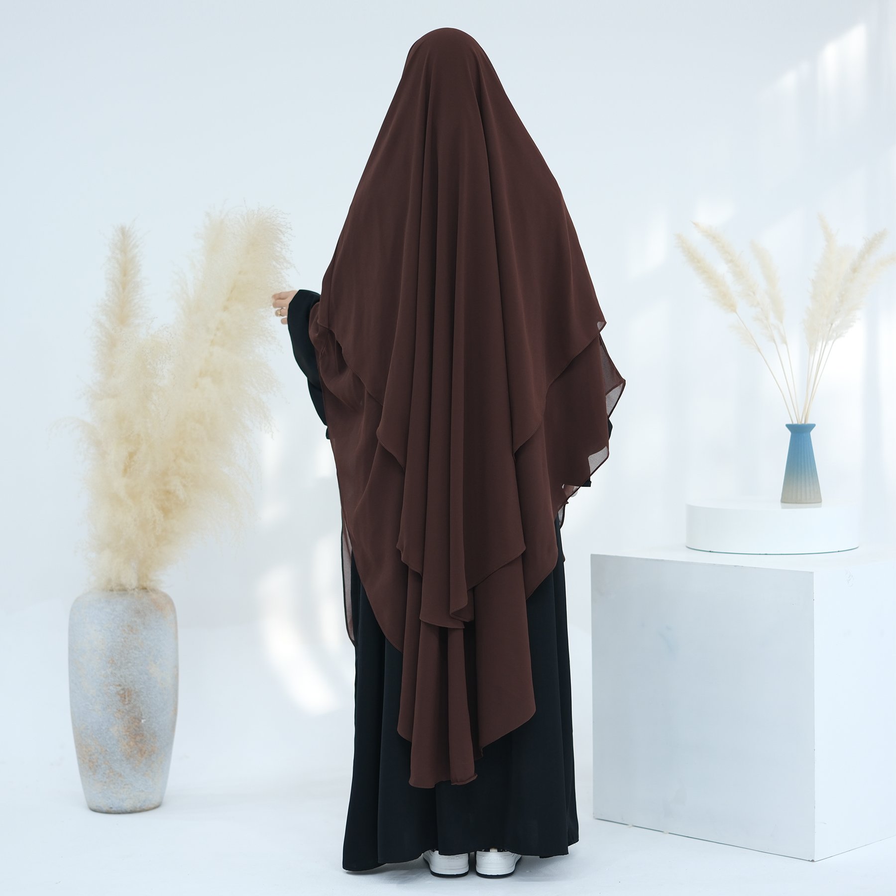 2023 New Turkey Overhead Tie Back Plain Prayer Scarf Muslim Women Hijab Dress 2 Layers Long Niqab Chiffon Khimar