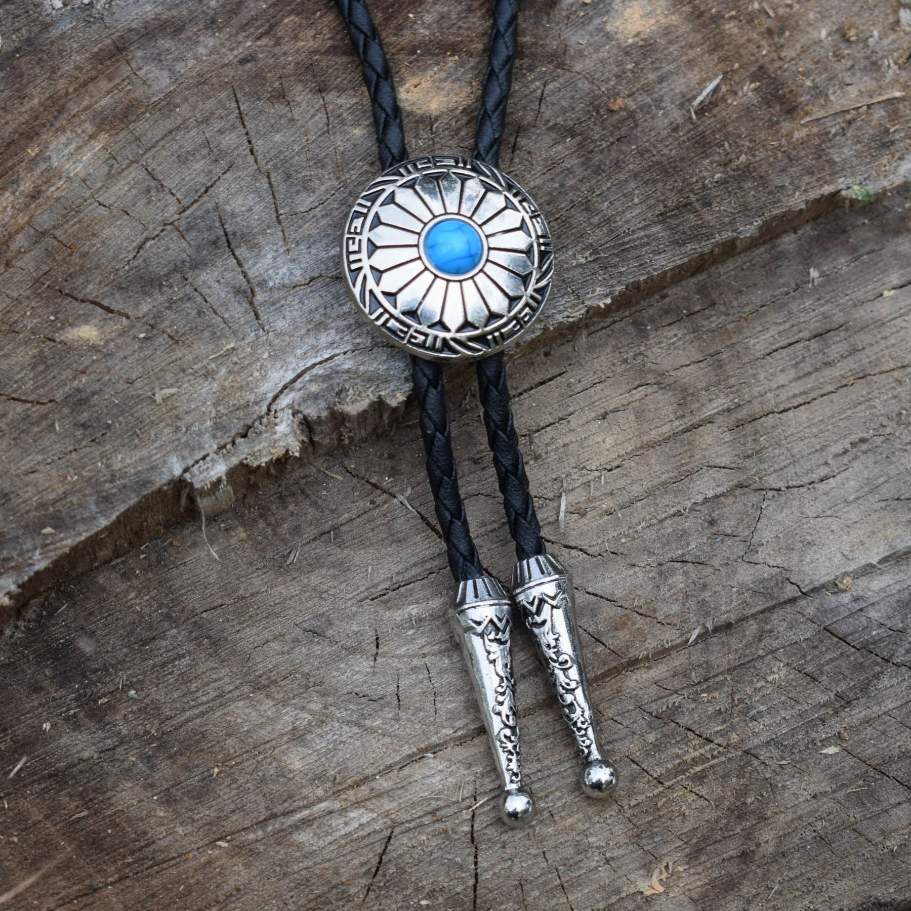 Personality Trend Cowboy Plated Logo Alloy Metal Sunflower Vintage Shirt Chain Polo Neckline Rope Bolo Tie Necklace For Men