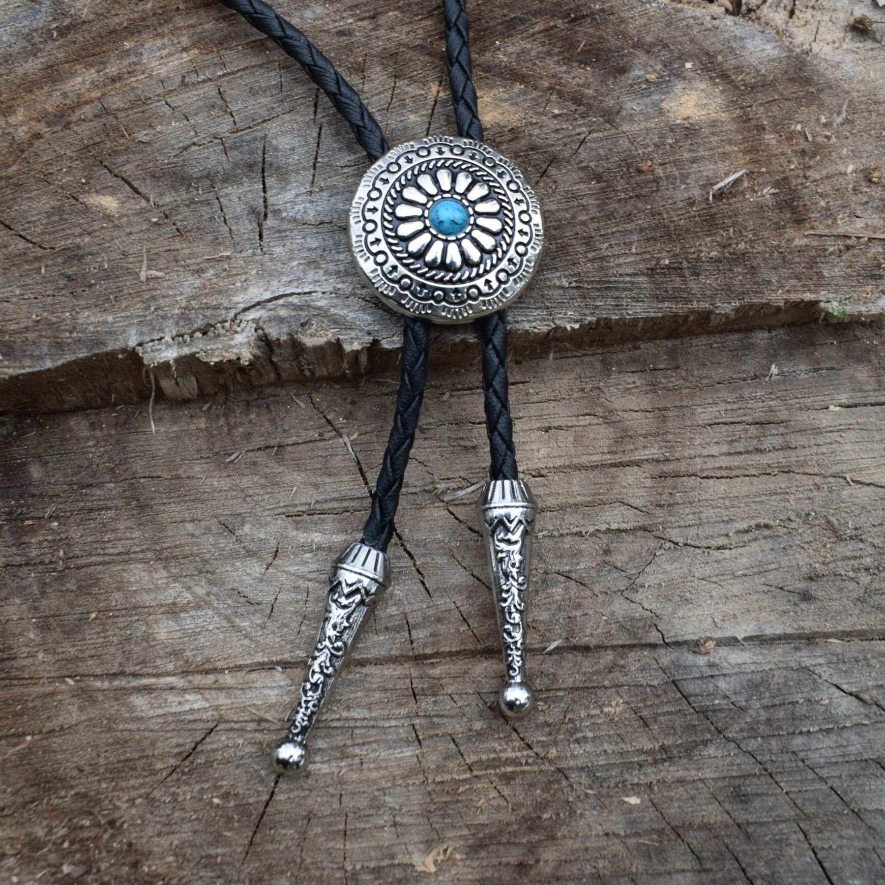 Personality Trend Cowboy Plated Logo Alloy Metal Sunflower Vintage Shirt Chain Polo Neckline Rope Bolo Tie Necklace For Men