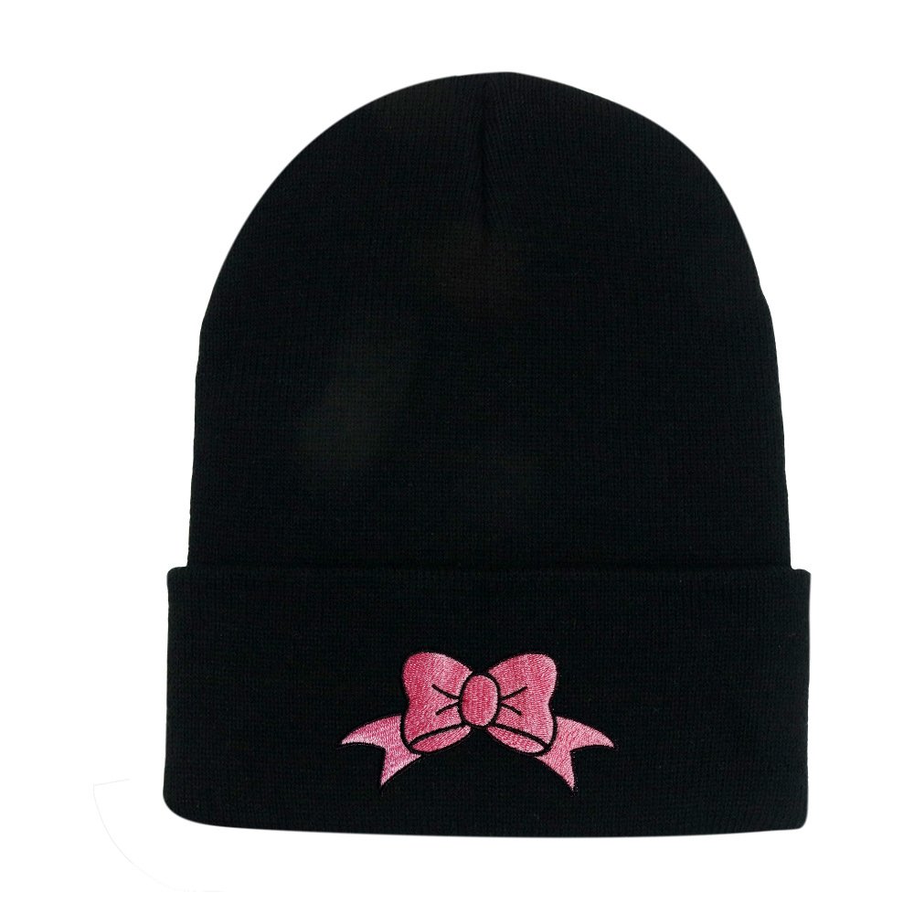 Cross-border bow knitted hat embroidered pink cute woolen hat for women fall and winter warm ski pullover hat hop hat