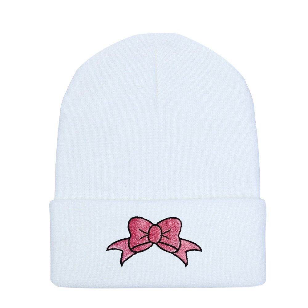 Cross-border bow knitted hat embroidered pink cute woolen hat for women fall and winter warm ski pullover hat hop hat