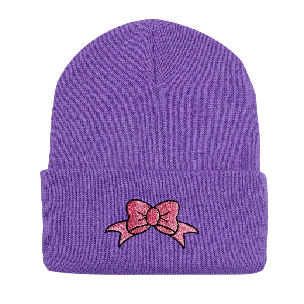 Cross-border bow knitted hat embroidered pink cute woolen hat for women fall and winter warm ski pullover hat hop hat