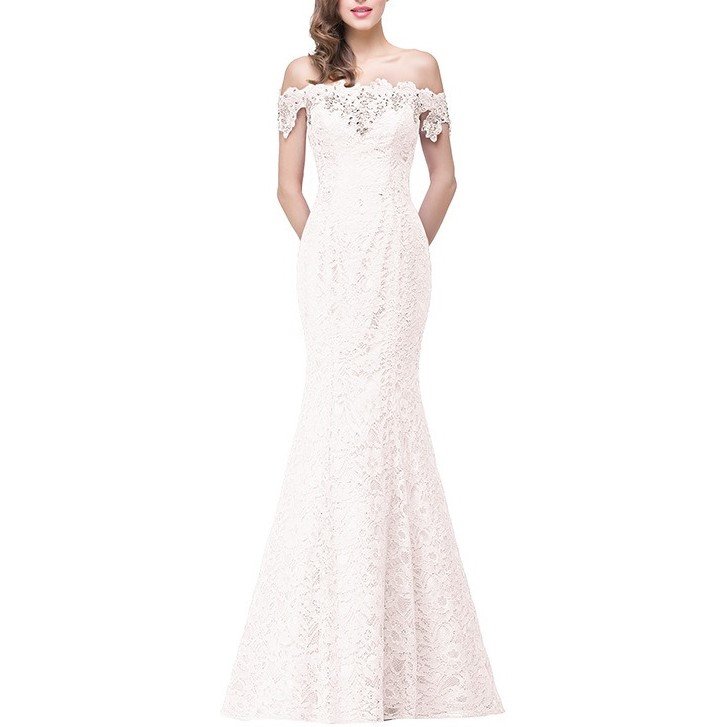 One shoulder sexy hip wrap fishtail dress long lace tie banquet evening dress bridal toast dress cheongsam women