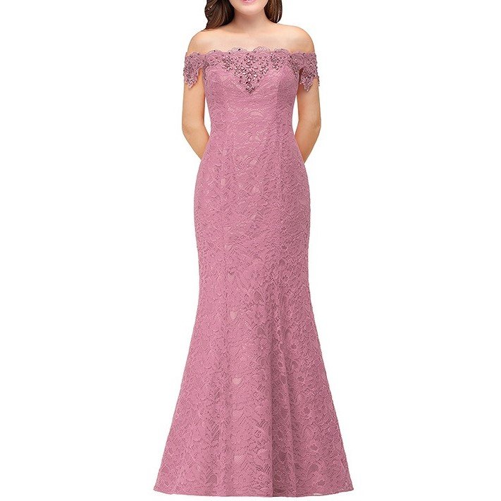 One shoulder sexy hip wrap fishtail dress long lace tie banquet evening dress bridal toast dress cheongsam women