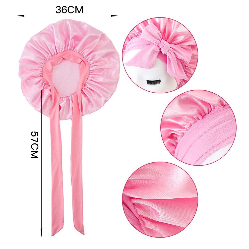 Top Sale Beauty Hair Care Sleep Bonnet Women Long Tie Satin Silk Bonnets Wide Band Hair Bonnet With Tie