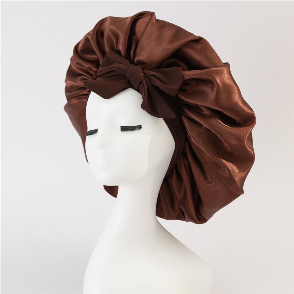 Top Sale Beauty Hair Care Sleep Bonnet Women Long Tie Satin Silk Bonnets Wide Band Hair Bonnet With Tie