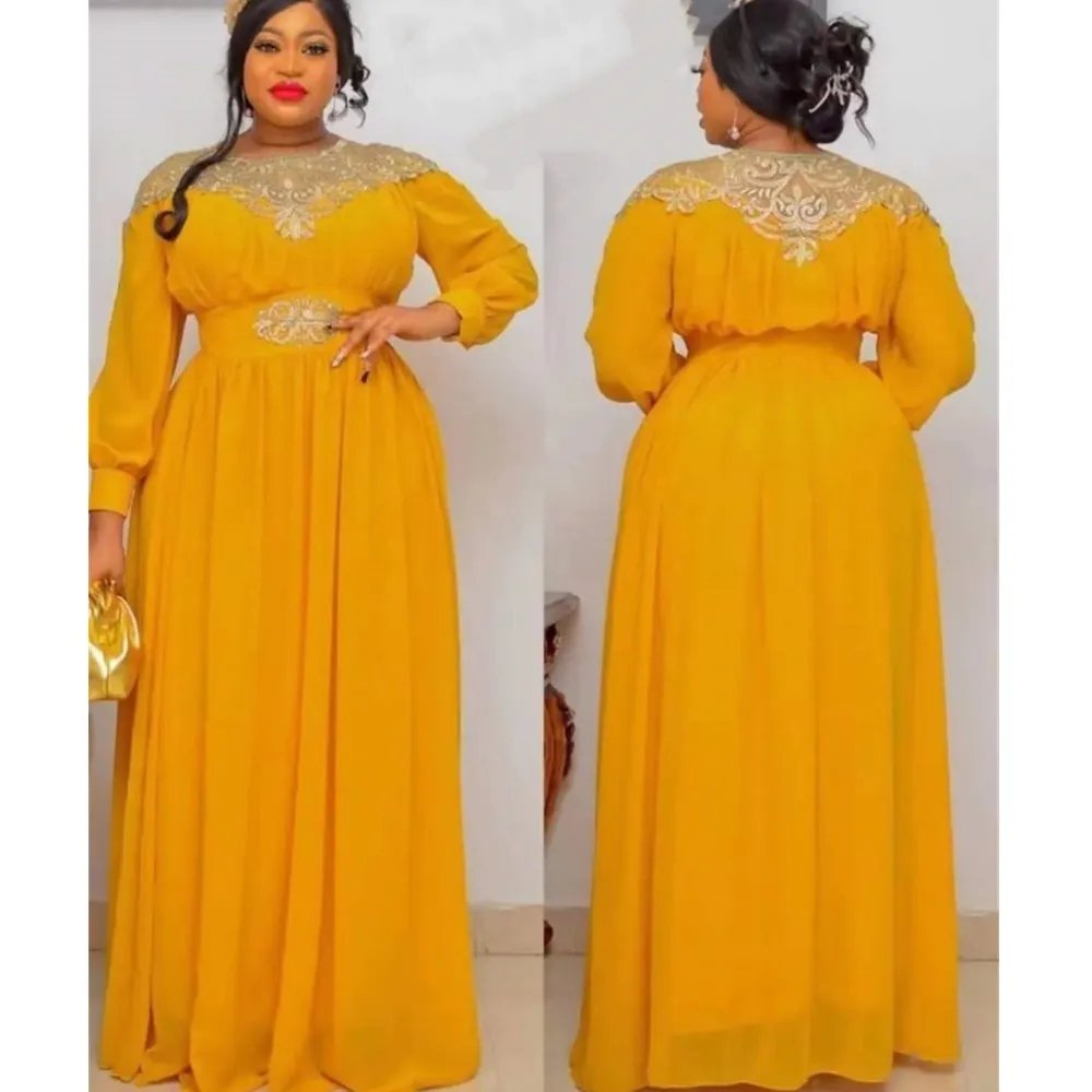 Plus Size Turkey African Party Dresses Long Sleeve Evening Gown Elegant Muslim Chiffon Maxi Dress Robe for Women 2023 New Full