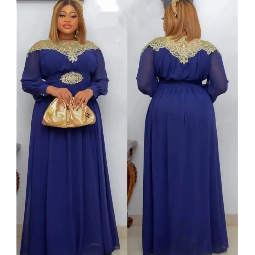 Plus Size Turkey African Party Dresses Long Sleeve Evening Gown Elegant Muslim Chiffon Maxi Dress Robe for Women 2023 New Full