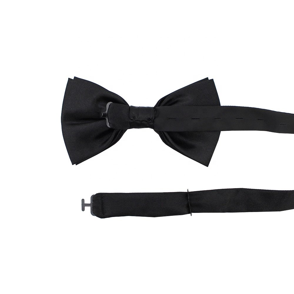 Gentleman Pretied Papillon Adjustable Morden Solid Black Butterfly Bow Tie Formal Satin Handmade Tuxedo Banquet Men's Bowties